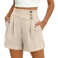 thumbnail image 2 of Casual Shorts For Women Summer Button Detail Pocket Elastic Waist Beach Trip Resort Lounge Casual Daily Wear Easy Style Easy Pull On Style Daily Outfit Ready Beige L, 2 of 8