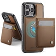 thumbnail image 3 of ELEHOLD Luxury PU Leather Magnetic Case For iPhone 14 Detachable Back Wallet Stand Function Card Case, Mag Safe Compatible, RFID Blocking Technology Shockproof Cover - Brown, 3 of 11