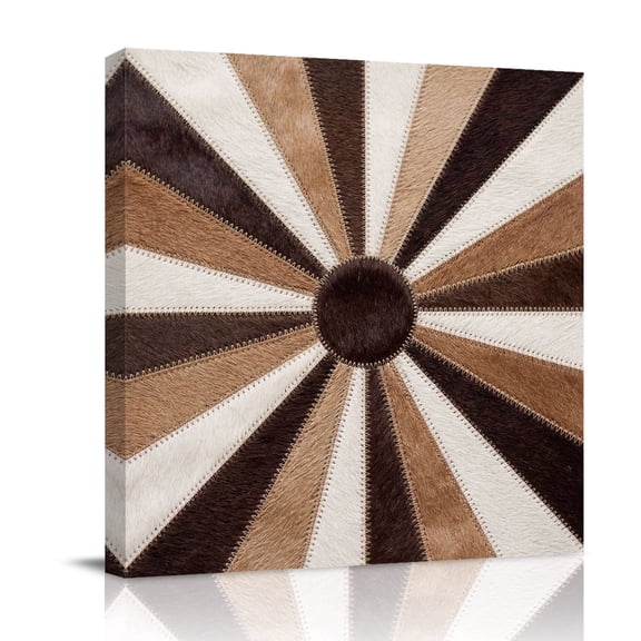 Canvas Wall Art Radial Patchwork Canvas Art Print Country Abstract Beige Brown Cream Symmetrical Rays Pictures Wall Decor for Living Room Bedroom Decorations Stretched Framed Ready to Hang 8"x8"