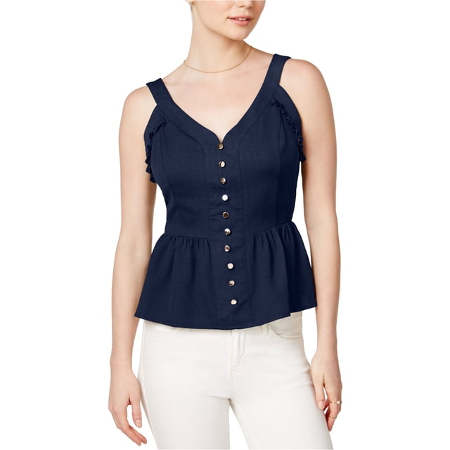 maison Jules Womens Sweetheart-Neck Peplum Sleeveless Blouse Top, blunotte, 2XL