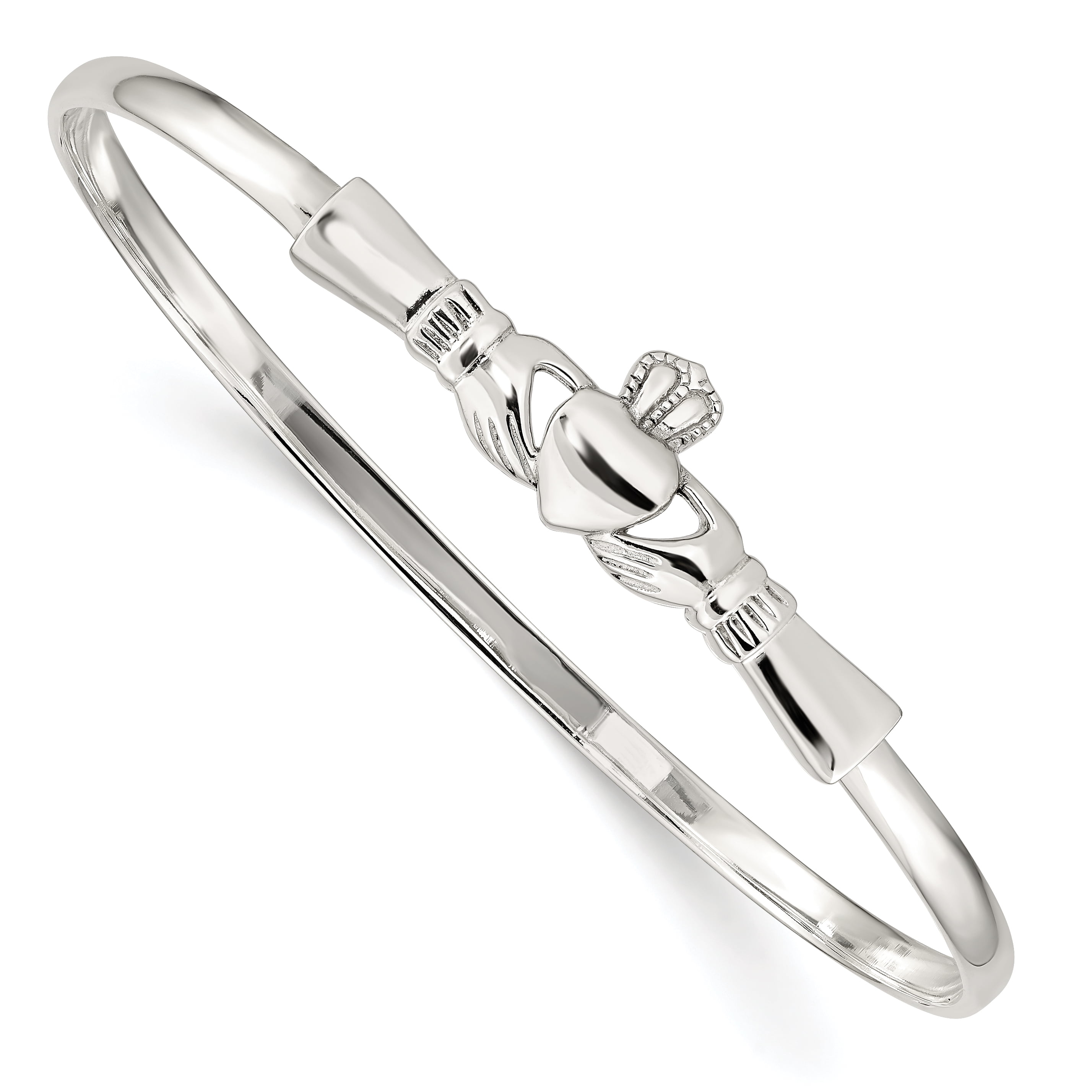 Polished Open-Back Claddagh Symbol Bangle Bracelet In 925 Polished Open-Back Claddagh Symbol Bangle Bracelet In 925