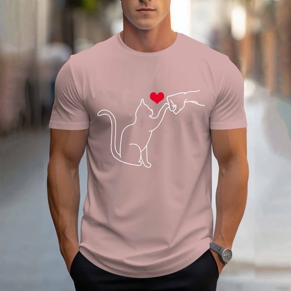 Zylanna Men's T-Shirts Tee, Crew Neck Cat Dog Print Short Sleeve Summer Fashion Tops for Mens Rose Gold
