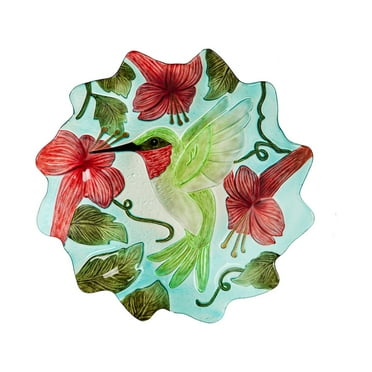 18" Hand Painted and Embossed Shaped Bird Bath, Hummingbird