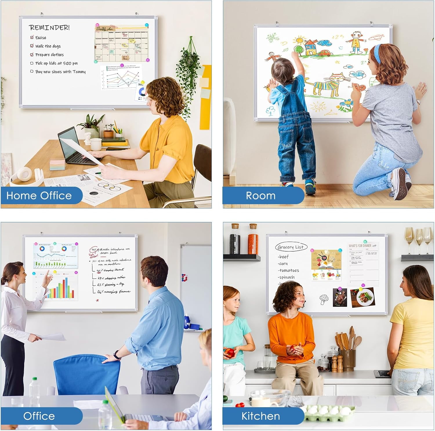 Double Sided White Board Dry Erase, 20 x 30 inch Magnetic Dry Erase Board Whiteboard for Wall, Aluminum Frame Wall-Mounted or Hanging Whiteboard Marker Board Writing Board