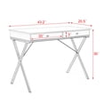 thumbnail image 2 of Modern Makeup Vanity Dressing Table Home Office Study Computer Laptop Writing Desk with Two Storage Drawers and Black Stoving Varnsih Steel Frame, White, 2 of 7