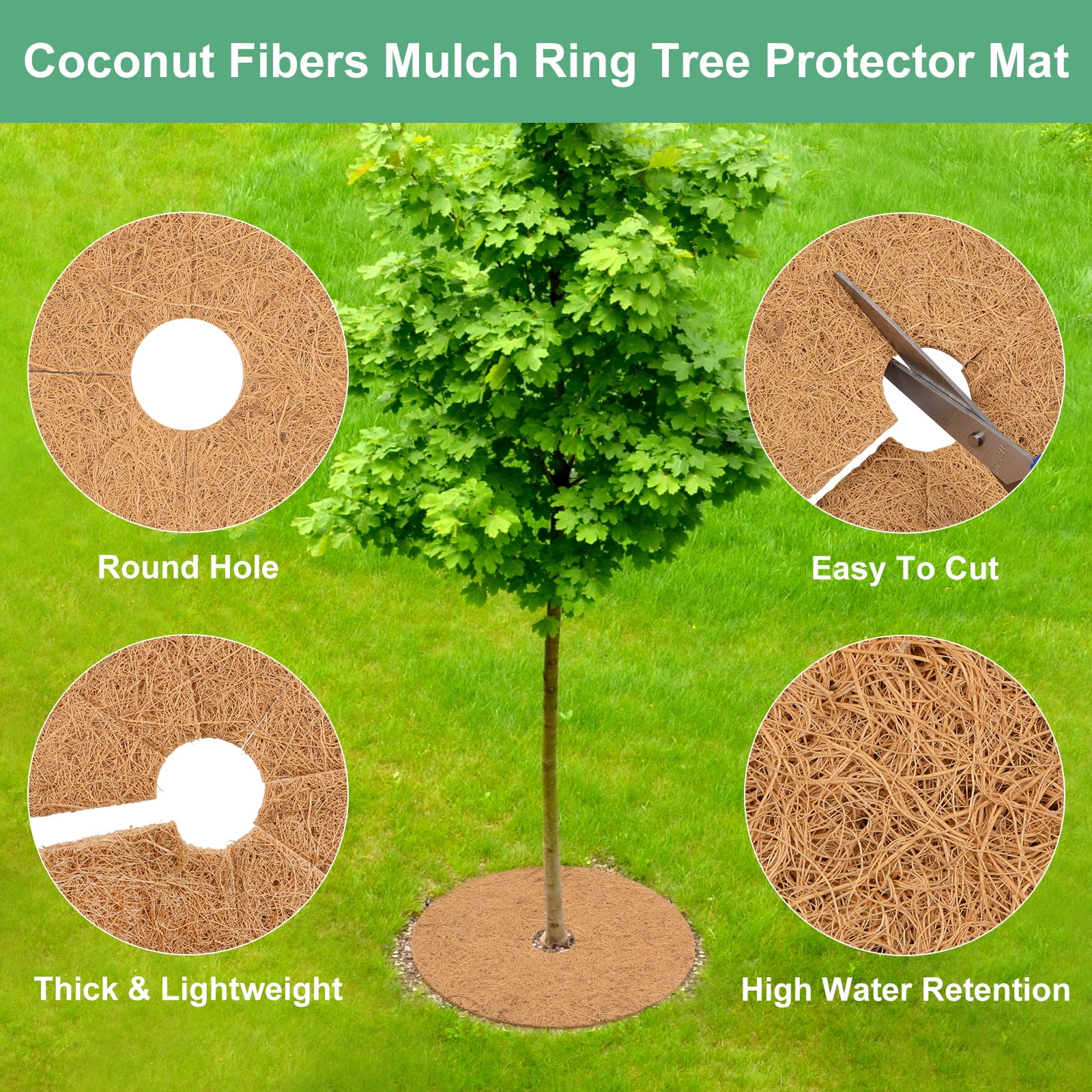 Uxcell 6-Pack Coconut Fibers Mulch Ring Tree Protector Mat, 14.6 Inch Tree Ring Mulch Mat for Plants [Coconut Brown]