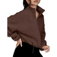 thumbnail image 3 of Womens Fleece Jackets Zip Up Oversized Sweatshirts Winter Clothes Long Sleeve Crop Fall Outfits Coffee Color S, 3 of 9