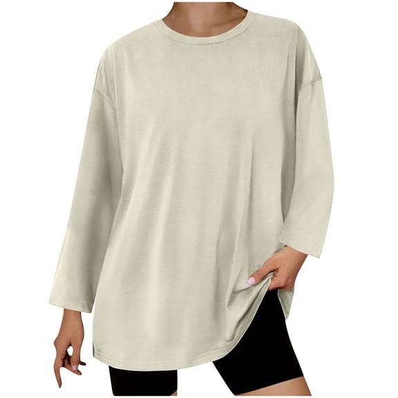 Sweatshirt Women Cotton Shoulder Drop Long Sleeved Round Neck Solid Color T-shirt Elegant Tunic Tops Fall Winter Casual Loose Pullover Blouses Comfortable Fashion Activewear Size S-XXL