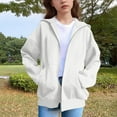 thumbnail image 2 of Riecok Hooded Sweatshirt Kids Zip up Long Sleeve Round Neck Solid Color Cute Ear Hoodies with Pocket Clothes for Girls and Boys White 150, 2 of 7
