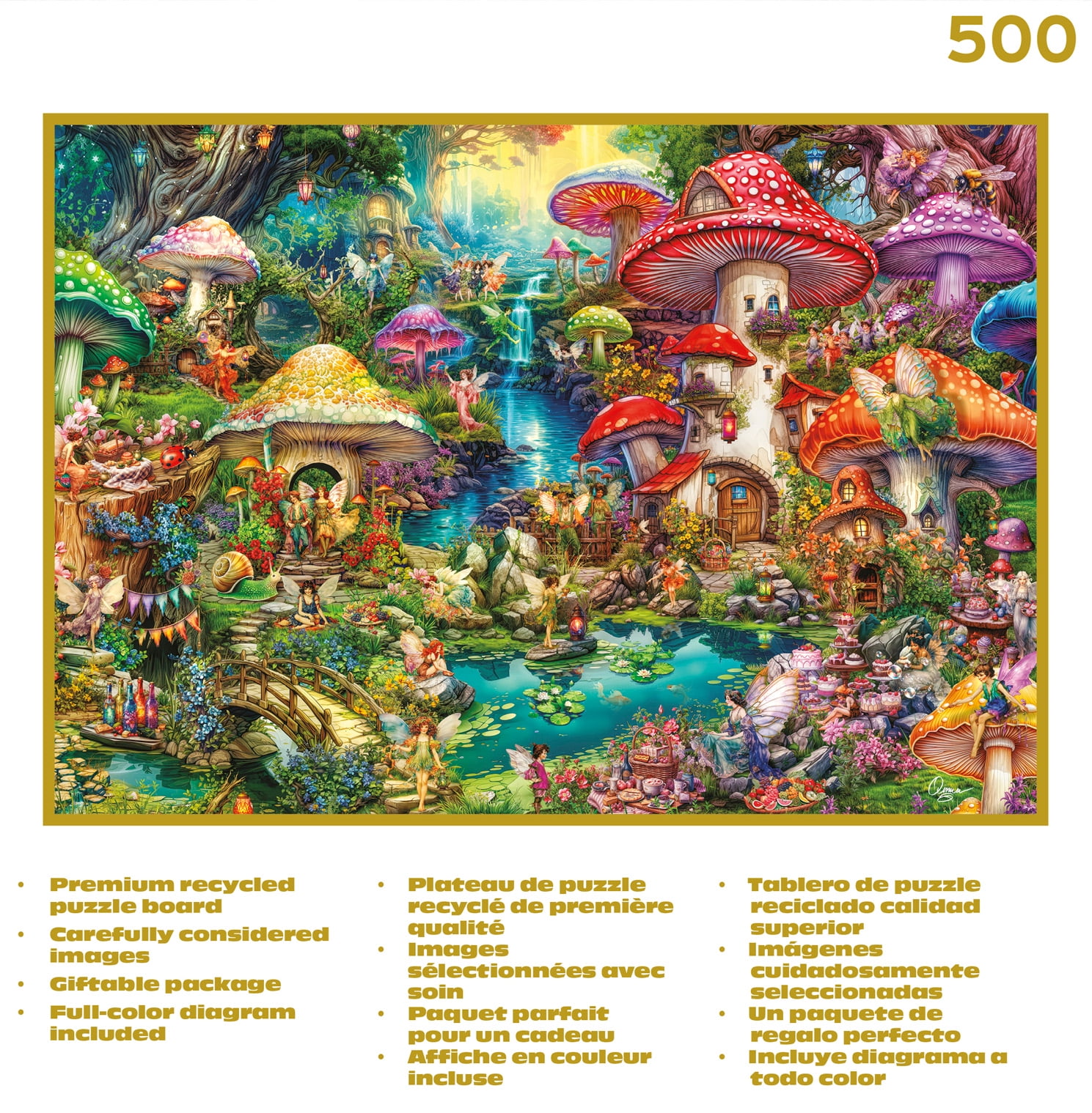 Buffalo Games Merry Mushroom Village Picnic 500-Piece Interlocking Jigsaw Puzzles for Adults Ages 14+