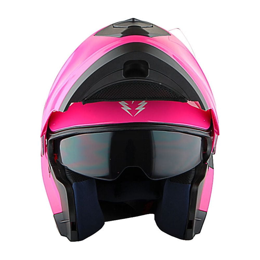 1Storm New Motorcycle Bike Modular Full Face Helmet Dual Visor Sun Shield Modular901 with LED Tail Light: Glossy Pink