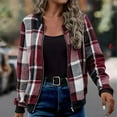 thumbnail image 4 of XFLWAM Plaid Shirts for Women Zip Up Shackets Jackets Casual Long Sleeve Flannel Jacket Fall Outfits for Women Z-Wine Red XL, 4 of 8