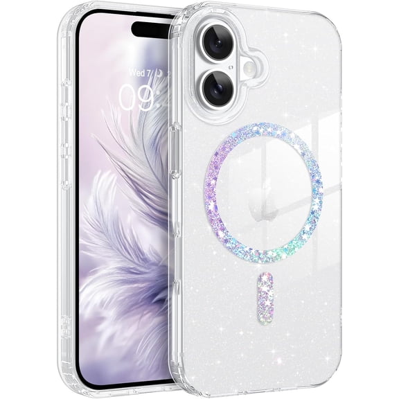 Magnetic for iPhone 17 Case, Clear Glitter Sparkling Bling iPhone17 Phone Case [Compatible with MagSafe], Shockproof Sparkly Cute Women Girl Cover for iPhone 17 6.3", Clear Glitter