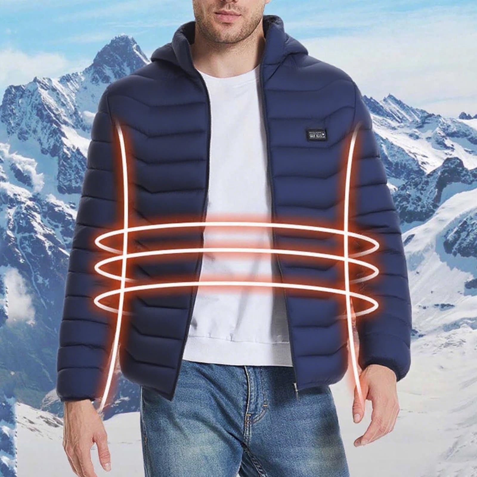 QATAINLAV Mens Womens Heated Jackets for Winter Outdoor Hunting 19 Zones Electric Heating Hooded Coat with Pocket Blue XXXL,