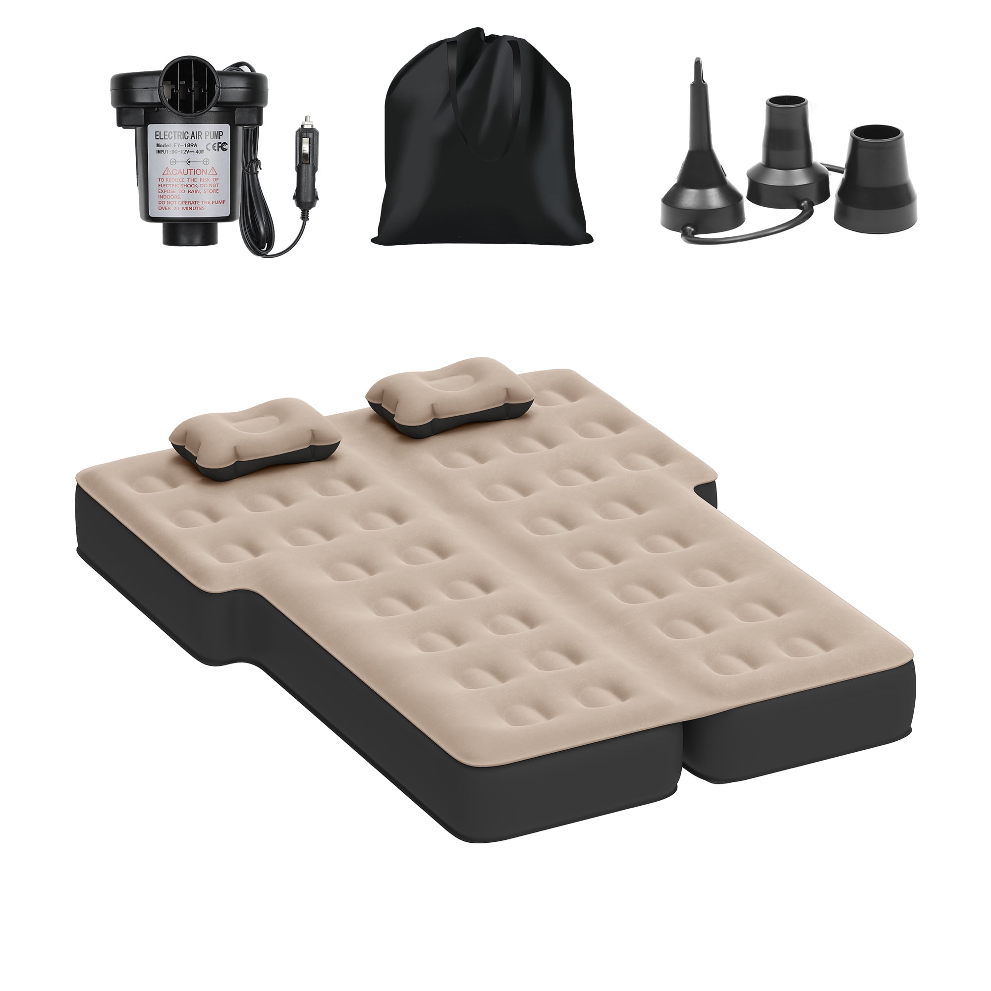 Uforic Inflatable Car Air Mattress with Pump, Portable SUV Air Bed with Pillows for Camping, Home, Travel, Brown