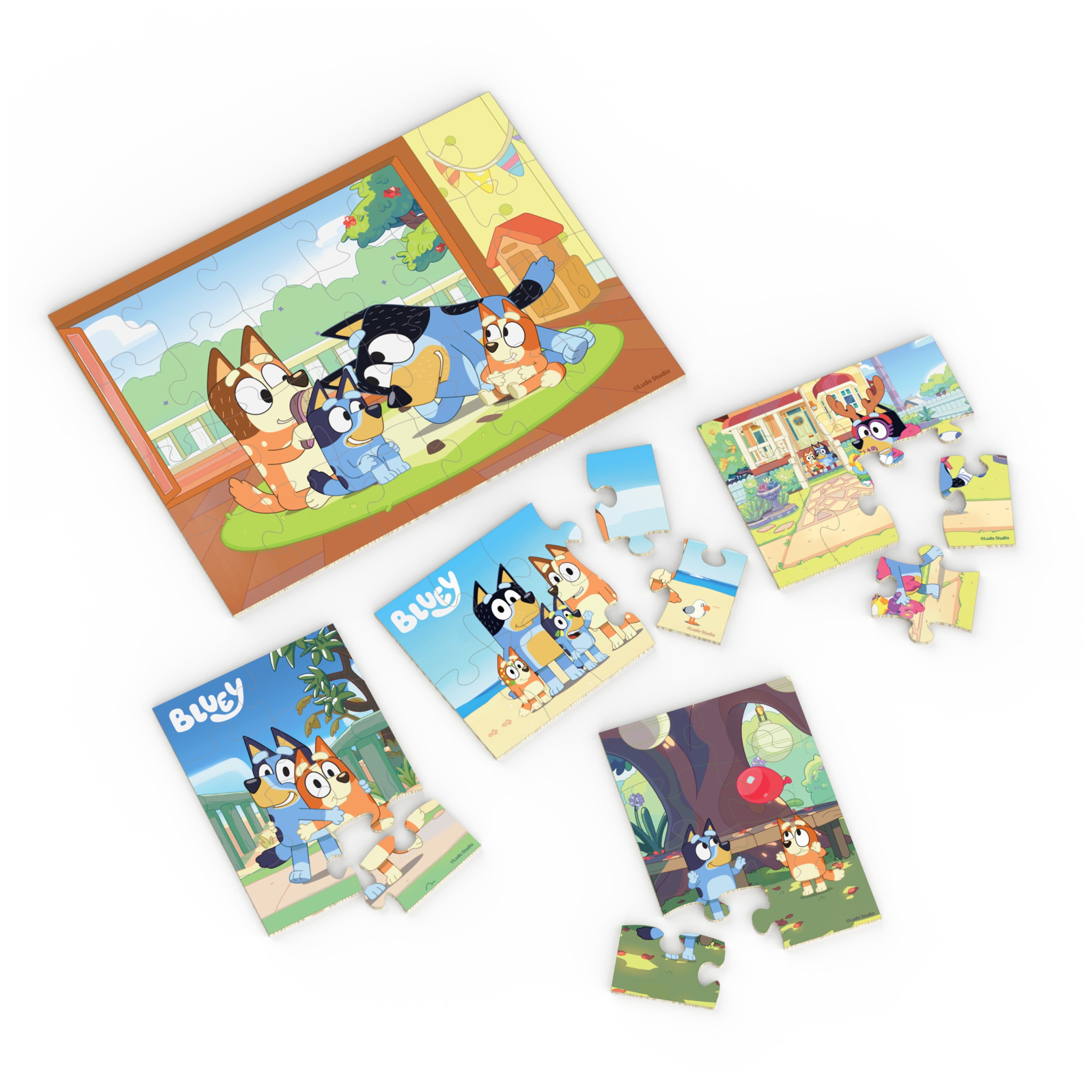 Spin Master Bluey, 5 Wood Puzzles Jigsaw Bundle with Tray, for Kids Ages 3 and up