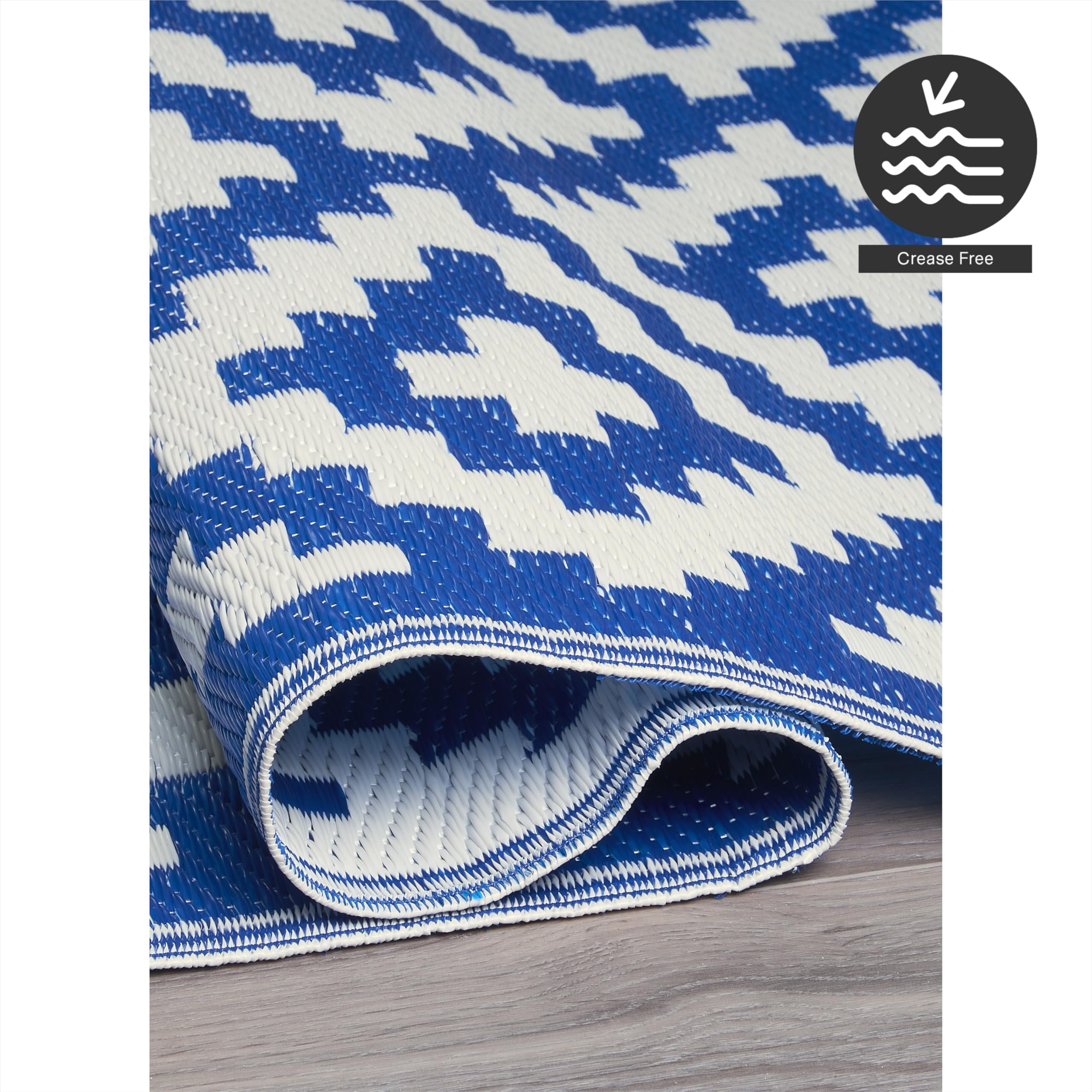 FH Home Outdoor Rug - Waterproof, Fade Resistant, Crease-Free - Premium Recycled Plastic - Geometric - Porch, Deck, Balcony, Mudroom, Laundry Room, Patio - Aztec - Blue & White - 3 x 5 ft