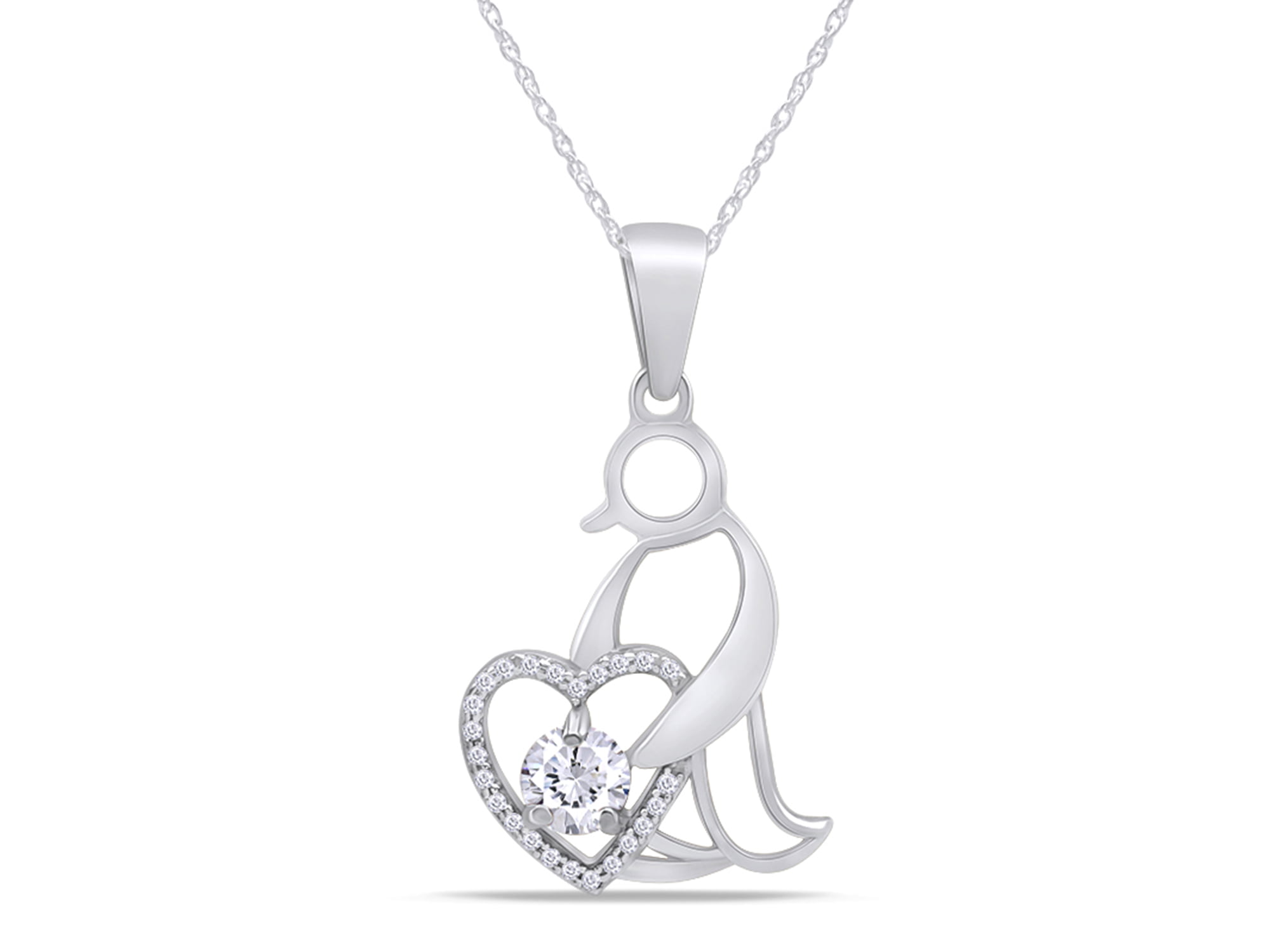 Wishrocks Round Cut White Cubic Zirconia Cross with Heart Pendant Necklace in 14K White Gold Over Sterling Silver 