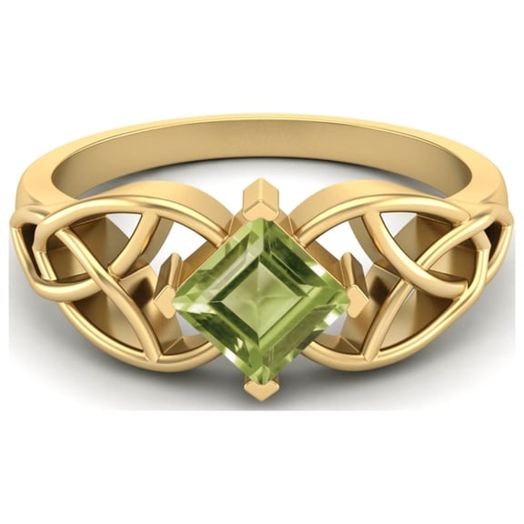 5mm Square Shape Natural Peridot 925 Silver Gold Vermeil Celtic Women Valentines Day Gifts Ring