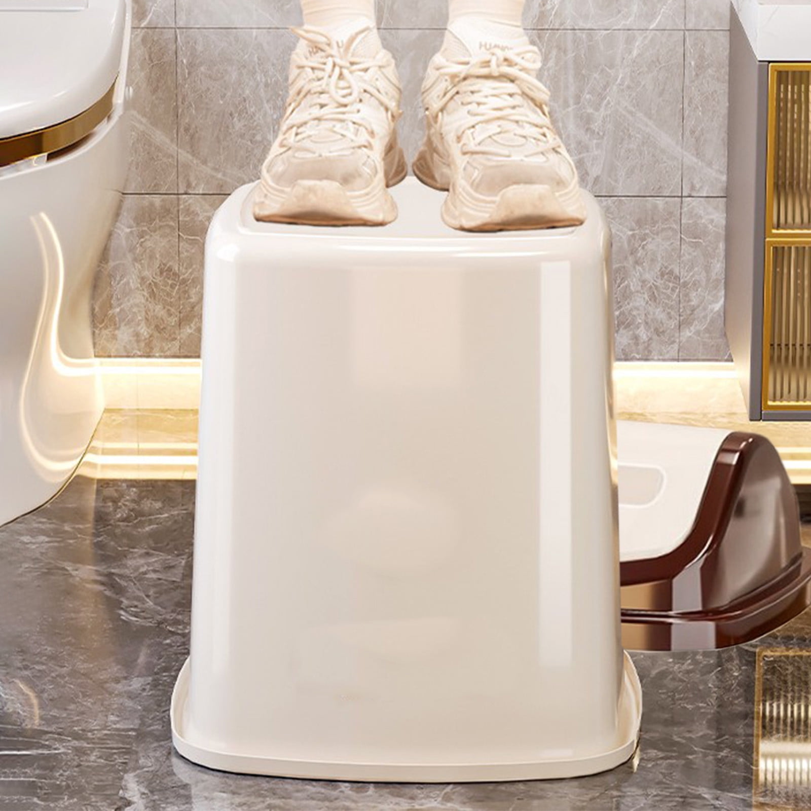 Staron under $5 Small Bathroom Trash Can with Press Lid, Plastic Wastebasket Garbage Bin for Bedroom Living Room