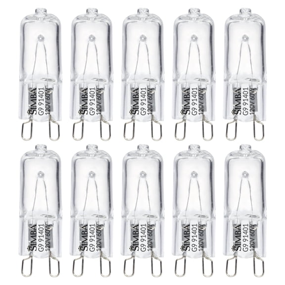 Simba Lighting Halogen Light Bulb G9 T4 60W JCD Bi-Pin 120V, Dimmable, 2700K Warm White, 10-Pack