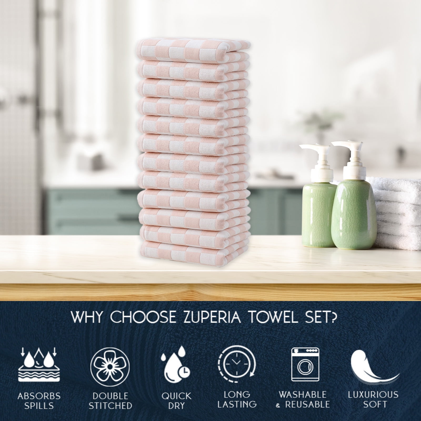 sruoe Towels, Hand Towel Set, 12 Pc Hand Towels Set, Hand Towels, Towel Set Clearance, Hand Face Towels for Bathroom, Portable Hypoallergenic Towels, Machine Wash, Cotton