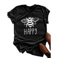 thumbnail image 5 of Femmes T-shirt Couleur Unie Imprimé T-shirt Haut Col Rond Chemisier à Manches Courtes, Noir, M, 5 of 5