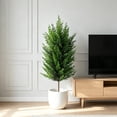 thumbnail image 4 of MMJ Artificial Plants Outdoor Spiral Topiary Tree Faux Potted Conifer Boxwood Front Porch Patio Christmas Decor 25.47x7.4in, 4 of 6
