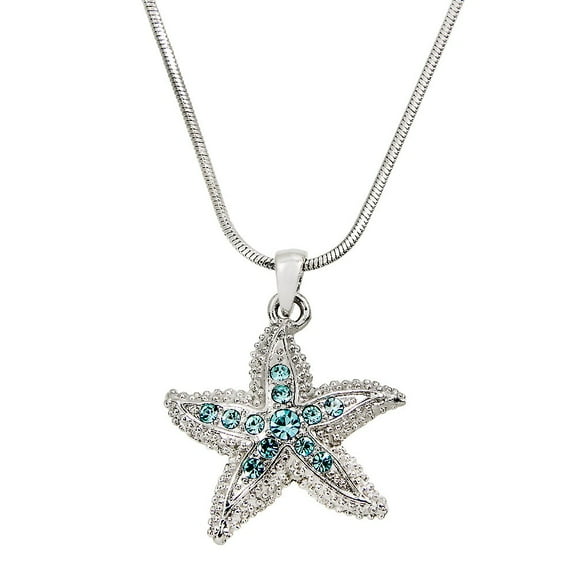 Starfish Pendant Necklace Rhinestone Crystal Rhodium High Polished J0049-AQ