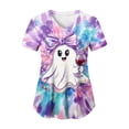 thumbnail image 6 of Mnuaqn Halloween Tops for Women Plus Size V Neck Short Sleeve Nurse Scrubs Pumpkin Bat Print Medical Uniform with Pockets Light Purple,Size S, 6 of 7