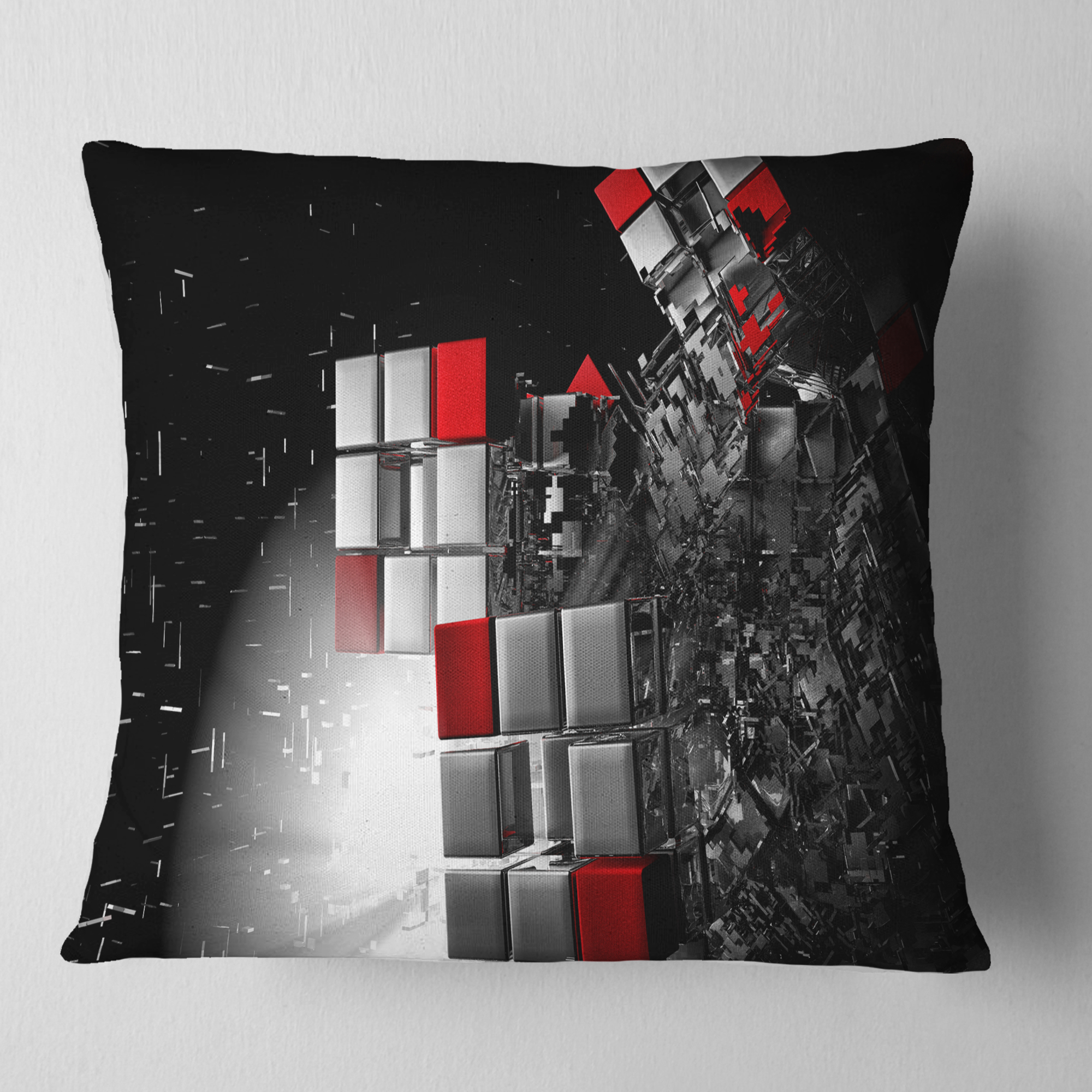 Designart Fractal 3D Red White Cubes - Contemporary Throw Pillow - 18x18