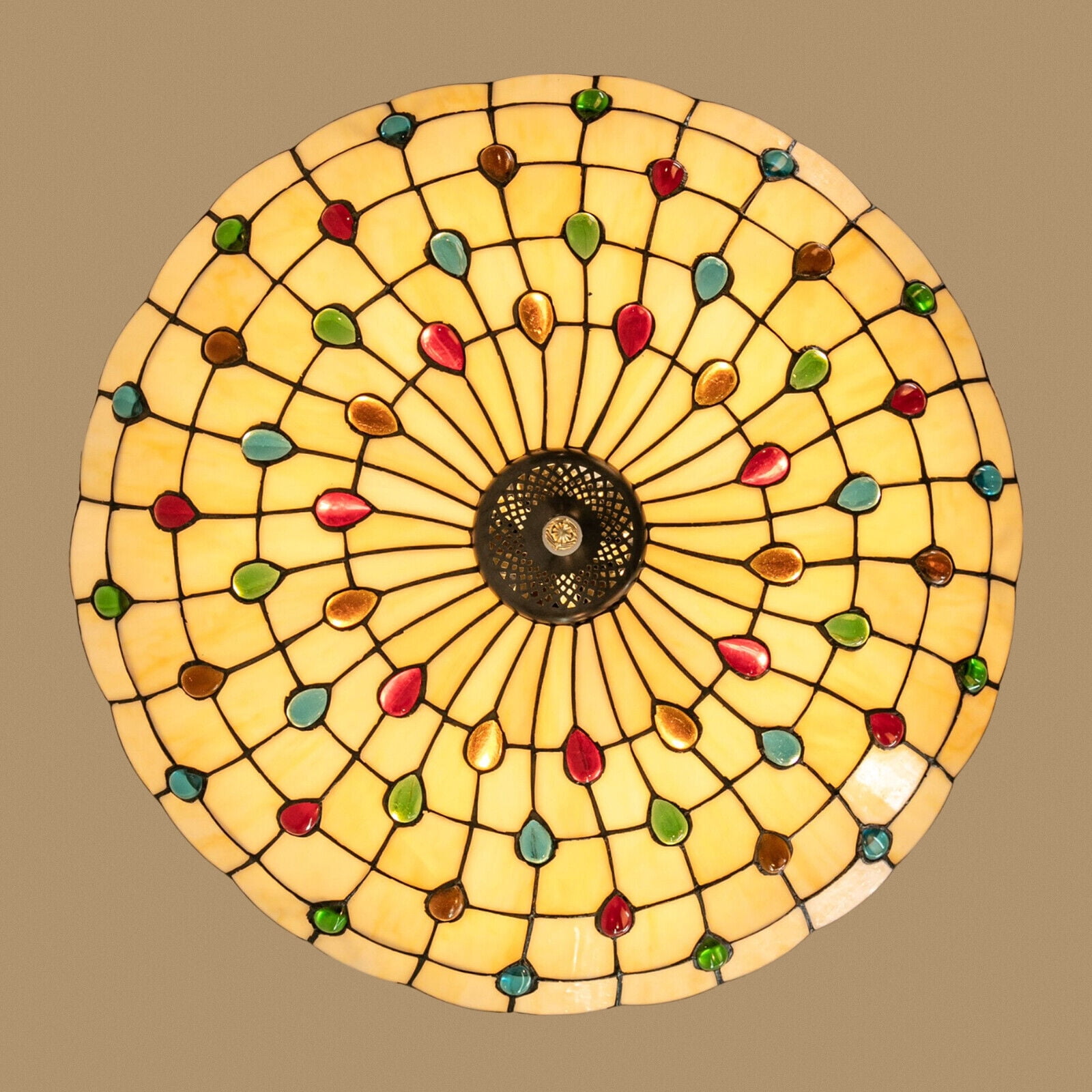 TFCFL Tiffany Style Hanging Pendant Lamp Stained Glass Chandelier Domed Peacock Tail Ceiling Light Fixture E26