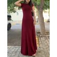 thumbnail image 6 of Burgundy Womens Solid Color Fitted Waist Maxi Dress With Short Sleeves For Casual Summer Wear, 6 of 6