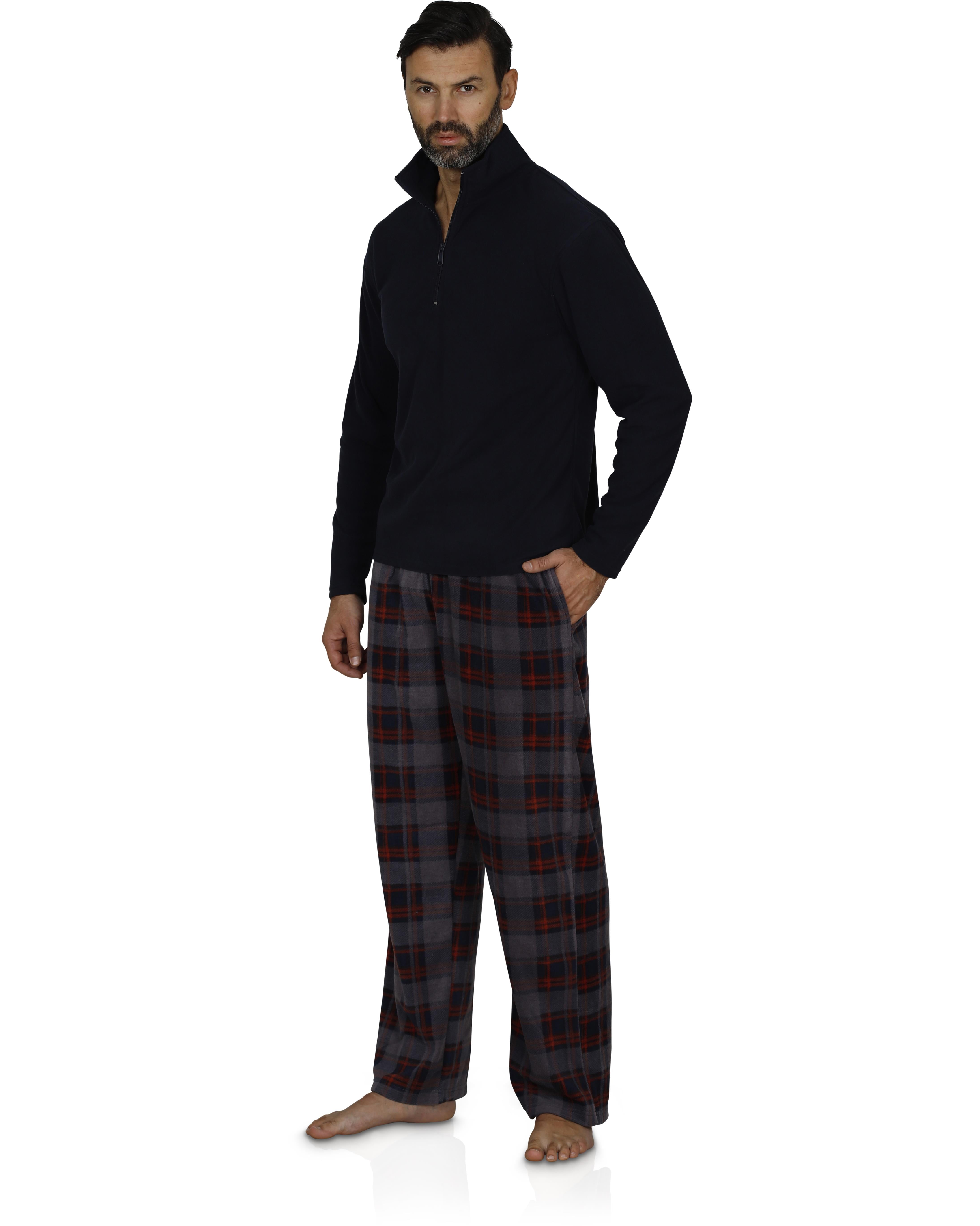 Mens Pajama Long Sleeve Top and Buffalo Plaid Pants Loungewear, Red