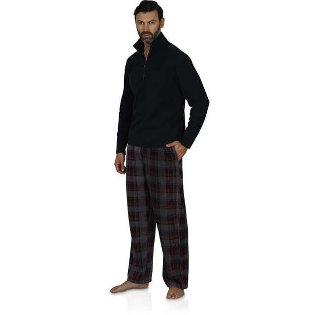 Ensemble de Pyjama pour Homme à Manches Longues avec Haut et Pantalon à Carreaux en Molleton