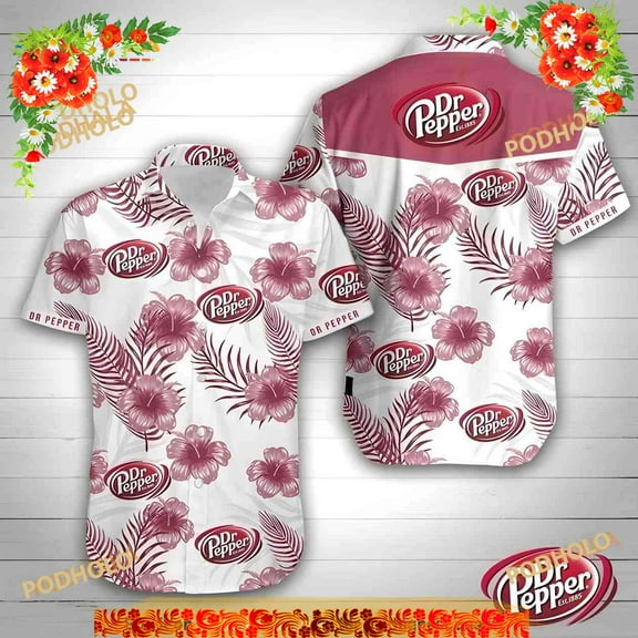 Dr Pepper Beer Funny Hawaiian Shirt, Hibiscus Flower Pattern All Over Print Aloha Shirt