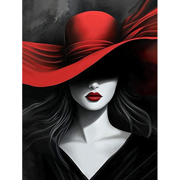 Red Hat Woman Canvas Painting, Suitable for Living Room, Bedroom, Office, Hallway, and Dining Room Decoration.
