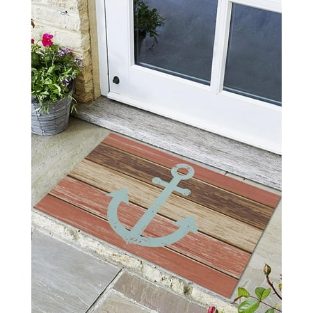 

Indoor Outdoor Mats Anchor on Vintage Red Wood Grain Door Mat Non-Slip Absorbent Resist Dirt Entrance Mat Washable Welcome Mats for Entryway Low-Profile Floor Mats