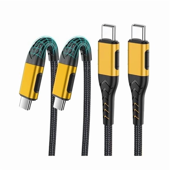 LujingZ Durcord USB C to USB C Cable, 2Pack 100W 6ft USB C Charger Cable Fast Charging for Android/Phone/Pad, Type C to Type C Charger Braided USB Cable Compatible with Phone 16/15 Pro Plus Max Gold