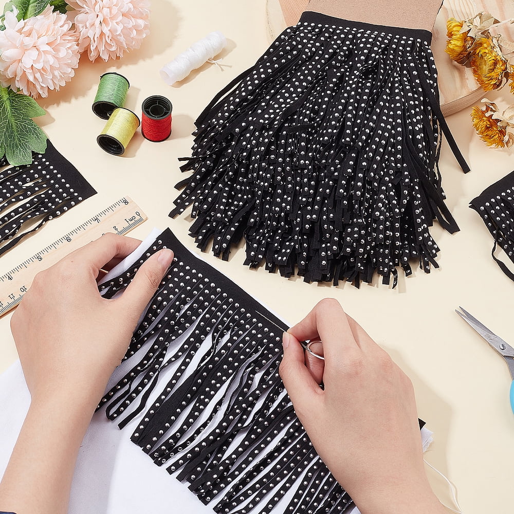 4 Yards 5.5 Inches Suede Fringe Trim Rivet Leather Fringe Trim Leather Tassel Fringe Lace Ribbon for DIY Sewing Craft Garment