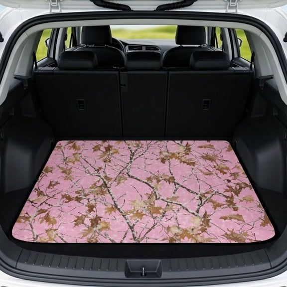 Bulopur Camo Car Trunk Mat 29" x 39", Hunting Pink Camo All Weather Trunk Protection Cargo Liner, Non-Slip Waterproof Washable Rear Trunk Liner for Sedan SUV Truck