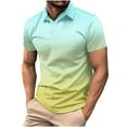 thumbnail image 2 of Vetsdori Collared Shirts for Men Gradient Print Yellow Pull-On Short Sleeve Casual Button up Stylish Big and Tall Mens T-Shirts Round, 2 of 6