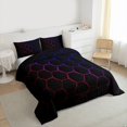 thumbnail image 3 of Feelyou Kid Honeycomb Stripe Queen Comforter Set, Red Blue Abstract Bedding Set, 3pcs, 3 of 8