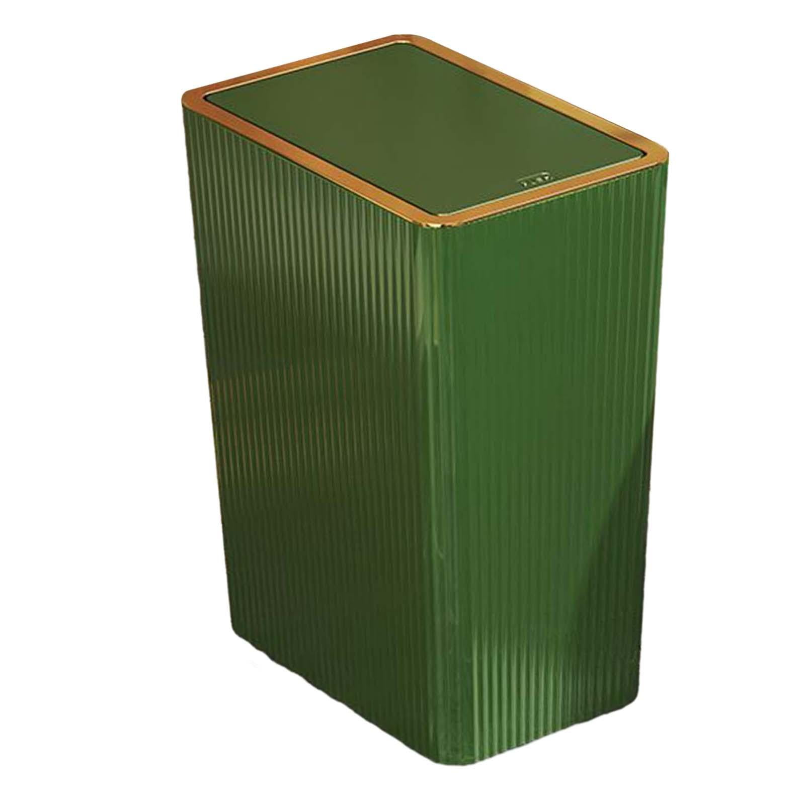 Kitchen Wastebasket with Press Type Lid Narrow Garbage Can, Paper Basket Organizer, Bathroom Trash Can with Lids for Study 15L Green