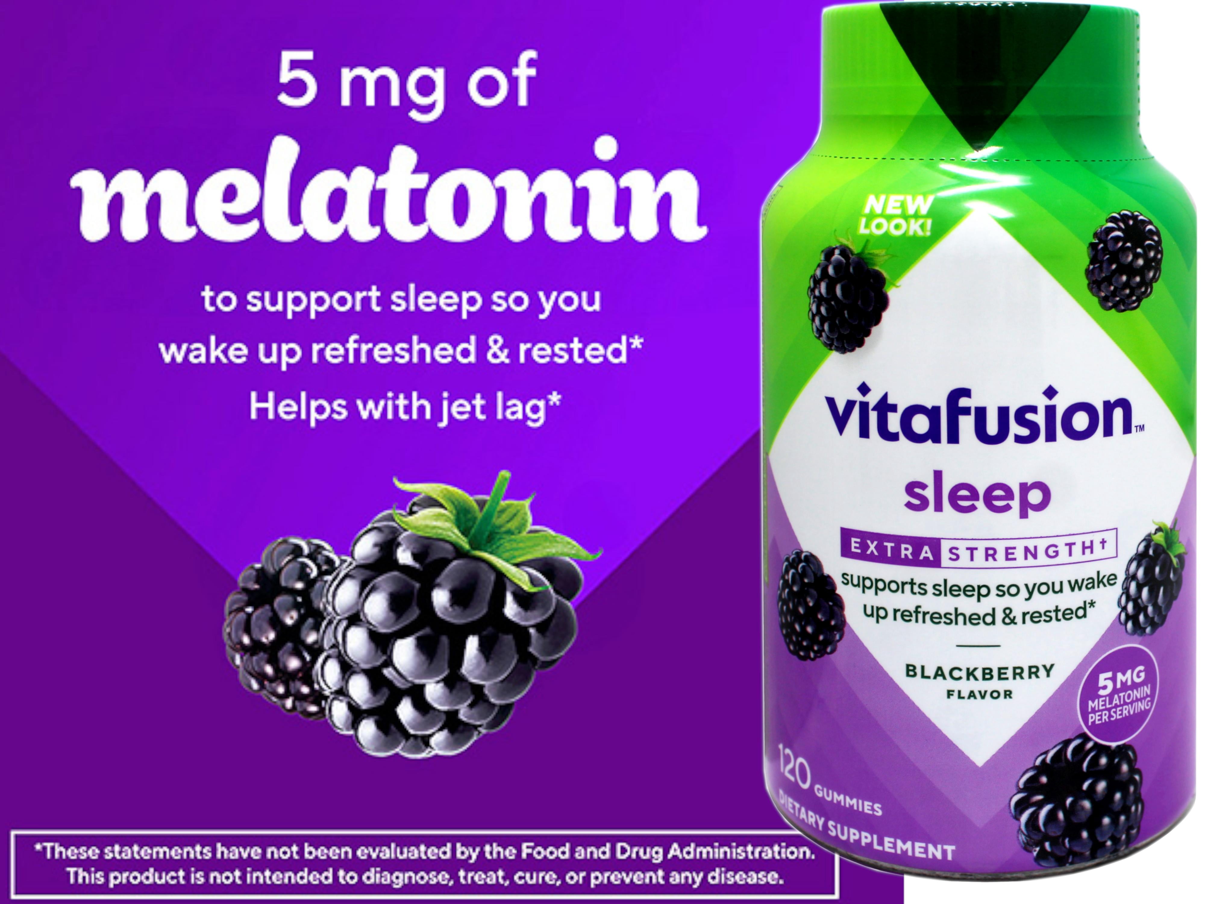2 Pack - Vitafusion Extra Strength Melatonin Gummy Vitamins, Sleep Supplements, Blackberry Flavor, 120 Count