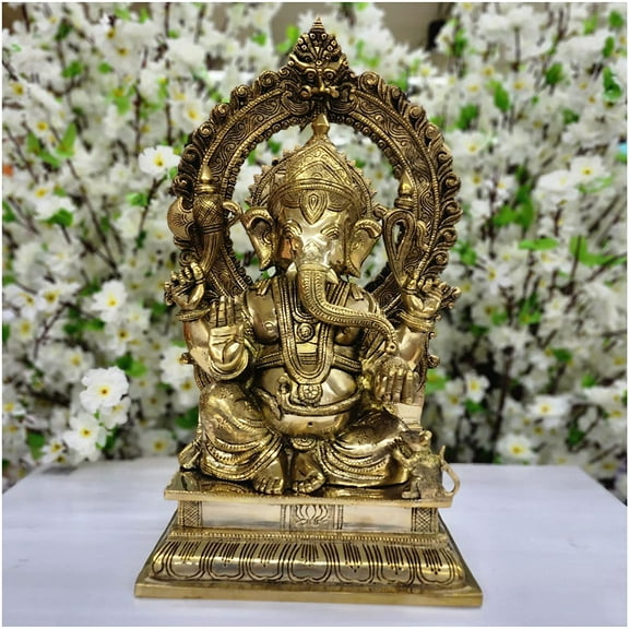 Brass Ganesha Statue Lord Ganesha Sculpture Hindu God Statue Ganesha Figurine Elephant God Statue Home Decor Ganpati Murti Religious Temple Decor Indian Showpiece Pooja Mandir Decor - AtoZ India Cart