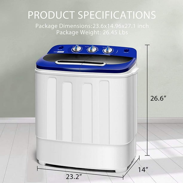 Gymax 26 lbs Twin Tub Laundry Washer Portable Semi-Automatic Washing  Machine Blue 