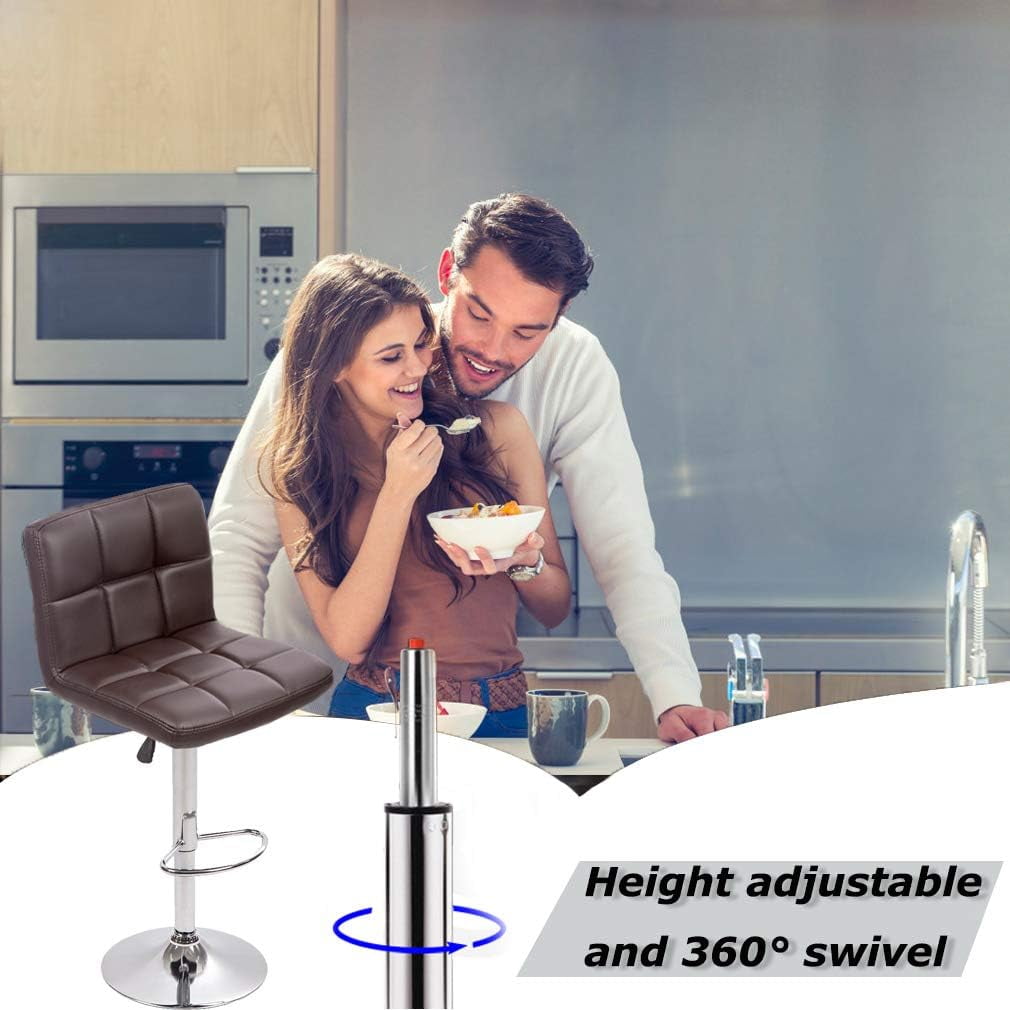 YRLLENSDAN Adjustable Bar Stools Set of 2, Kitchen Bar Stools Swivel Bar Stools with Back Bar Stools for Kitchen Counter, Brown