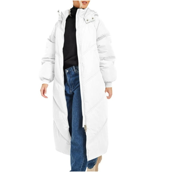 UYISJ Women's Long Down Winter Coat Long Sleeve Puffer Hooded Over Knee Outwear Loose Solid Color Tops with Pocket S