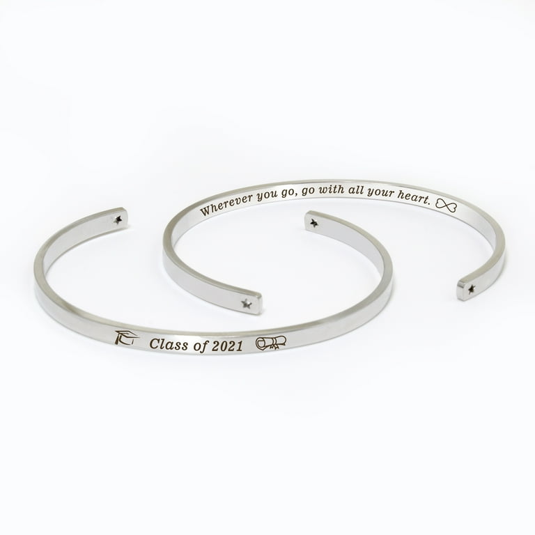 Sterling Silver Inspirational Bracelet - Adjustable, Engraved Mountain Design, Graduation Gift For Women